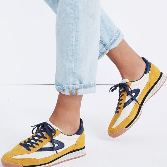 Tretorn Women's Rawlins Leather & Suede Sneakers In Lemon/ice/night 8 NEW w/box - Picture 3 of 5